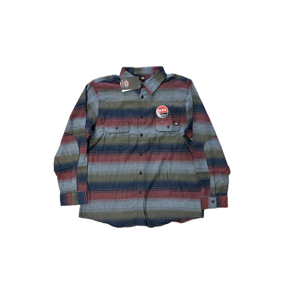 DICKIES FLEX REGULAR FIT FLANNEL BLICK/ OLIVE BLANKET STRIPE