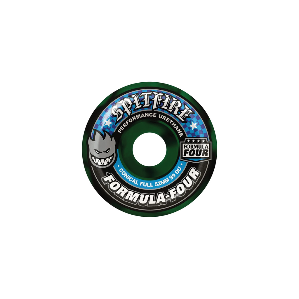 SPITFIRE WHEELS FORMULA FOUR CONICAL FULL BLACK/GREEN 52MM  99D