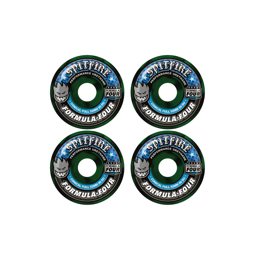 SPITFIRE WHEELS FORMULA FOUR CONICAL FULL BLACK/GREEN 52MM  99D