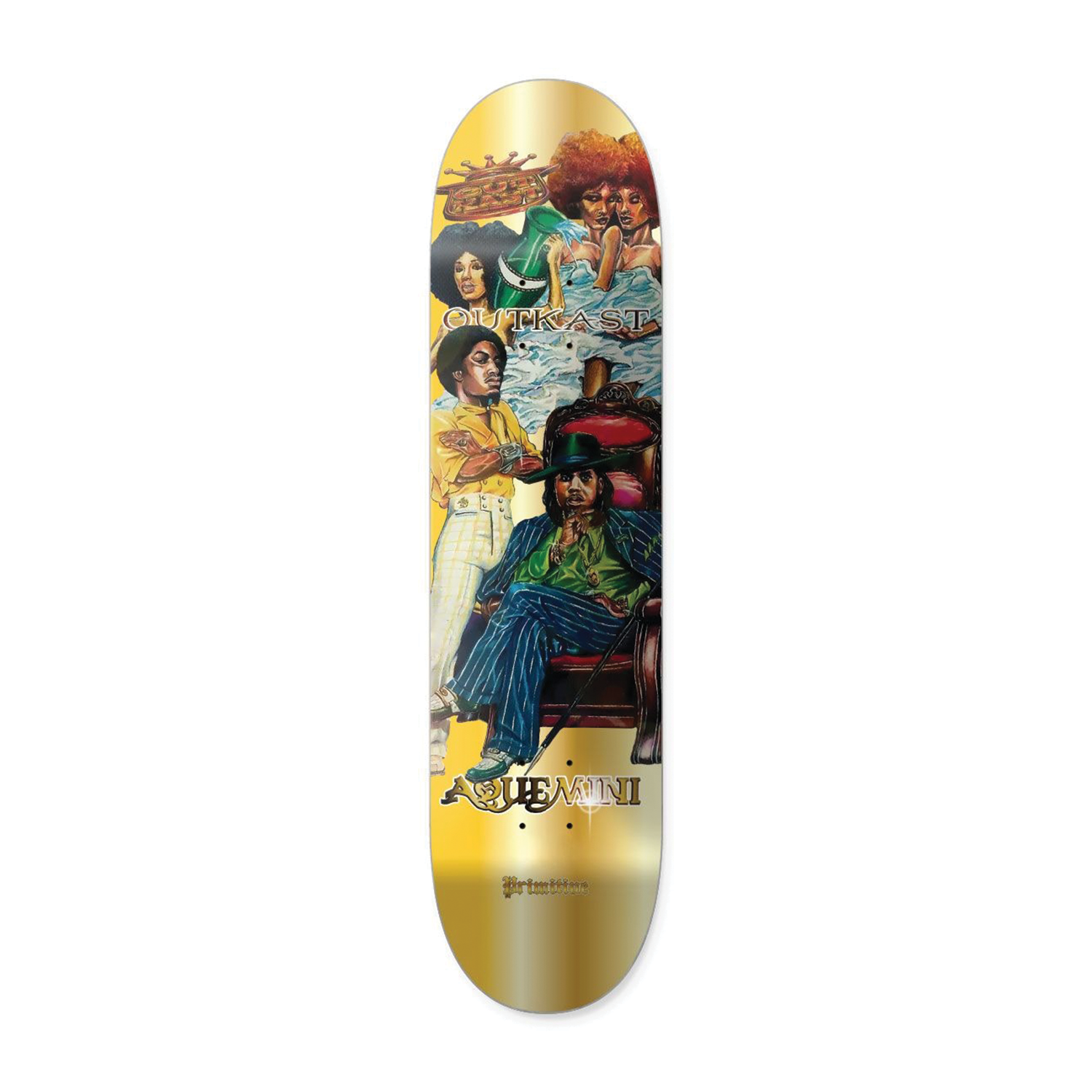 PRIMITIVE SKATE BOARD X OUTKAST AQUEMINI TEAM DECK GOLD 8.5