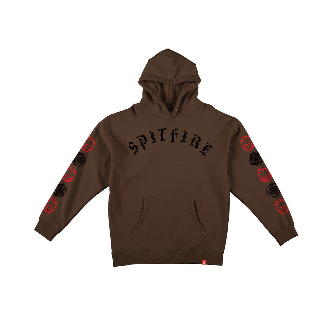 Spitfire Old E Hoodie - Brown/Black/Red S